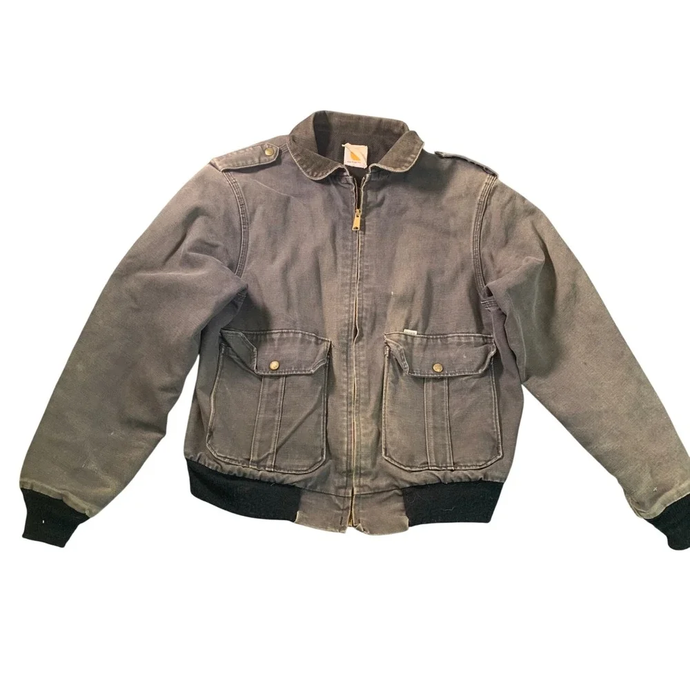 Carhartt Vintage Duck Canvas Bomber Jacket Gray Corduroy Collar  XL